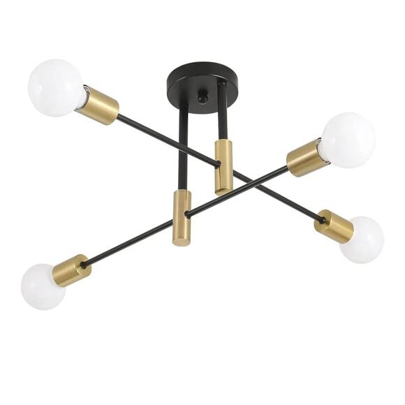 4-Light Sputnik Ceiling Light Black and Gold – Mid-Century Flush Mount Fixture - Picture 1 of 10